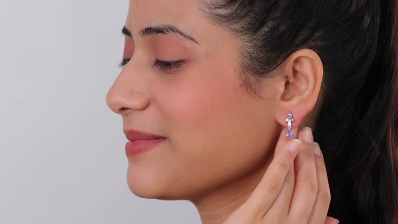 Tanzanite Dangle Earrings in Platinum Over Sterling Silver 1.35 ctw