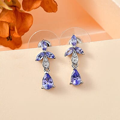 Tanzanite Dangle Earrings in Platinum Over Sterling Silver 1.35 ctw