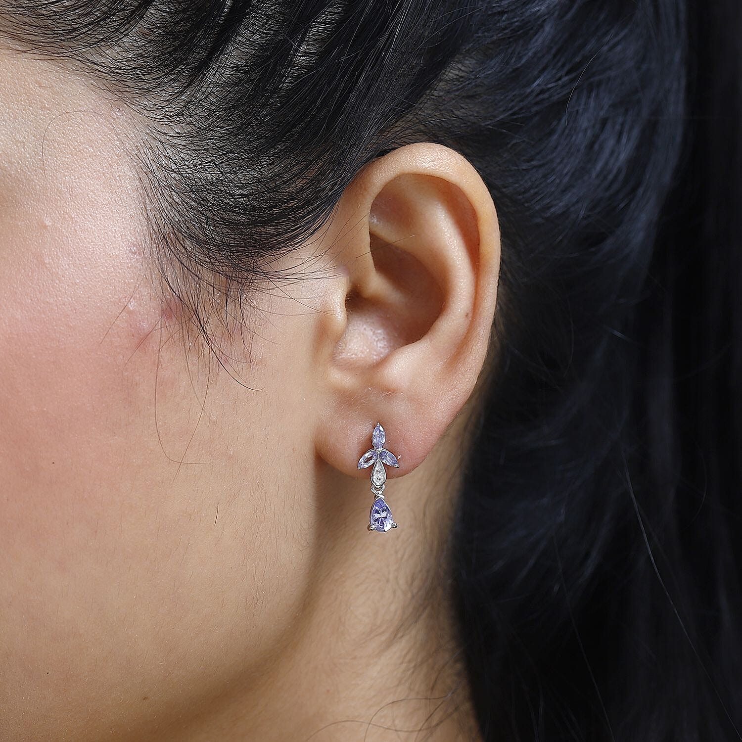 Tanzanite Dangle Earrings in Platinum Over Sterling Silver 1.35 ctw