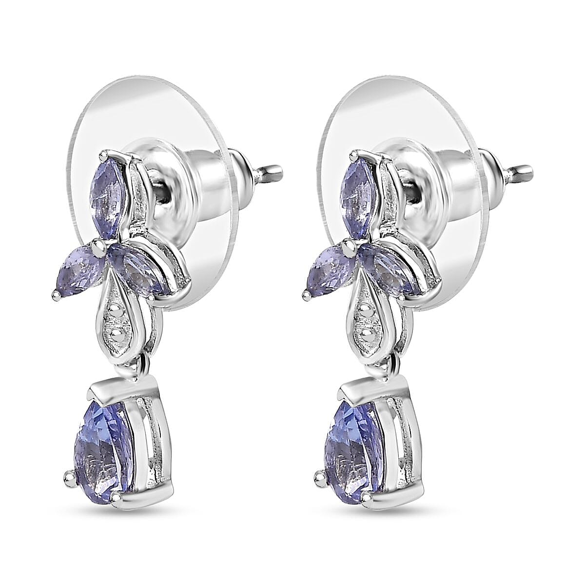 Tanzanite Dangle Earrings in Platinum Over Sterling Silver 1.35 ctw