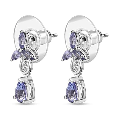 Tanzanite Dangle Earrings in Platinum Over Sterling Silver 1.35 ctw