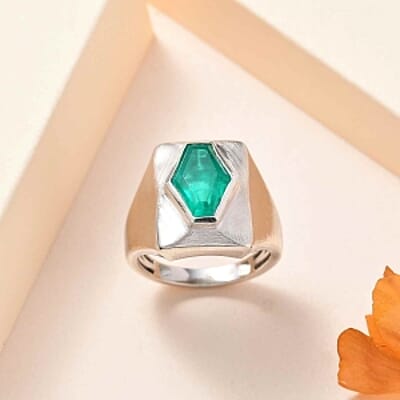 Emeraldine Triplet Quartz and Kanchanaburi Blue Sapphire 3.48 ctw Fancy Ring in Rhodium Over Sterling Silver (Size 9)