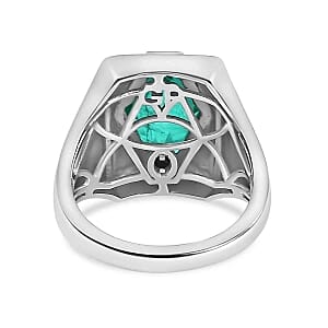 Emeraldine Triplet Quartz and Kanchanaburi Blue Sapphire 3.48 ctw Fancy Ring in Rhodium Over Sterling Silver (Size 9)
