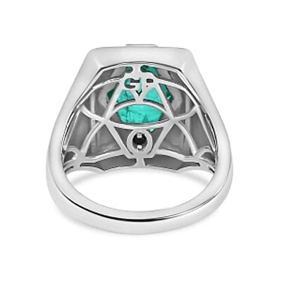 Emeraldine Triplet Quartz and Kanchanaburi Blue Sapphire 3.48 ctw Fancy Ring in Rhodium Over Sterling Silver (Size 9)