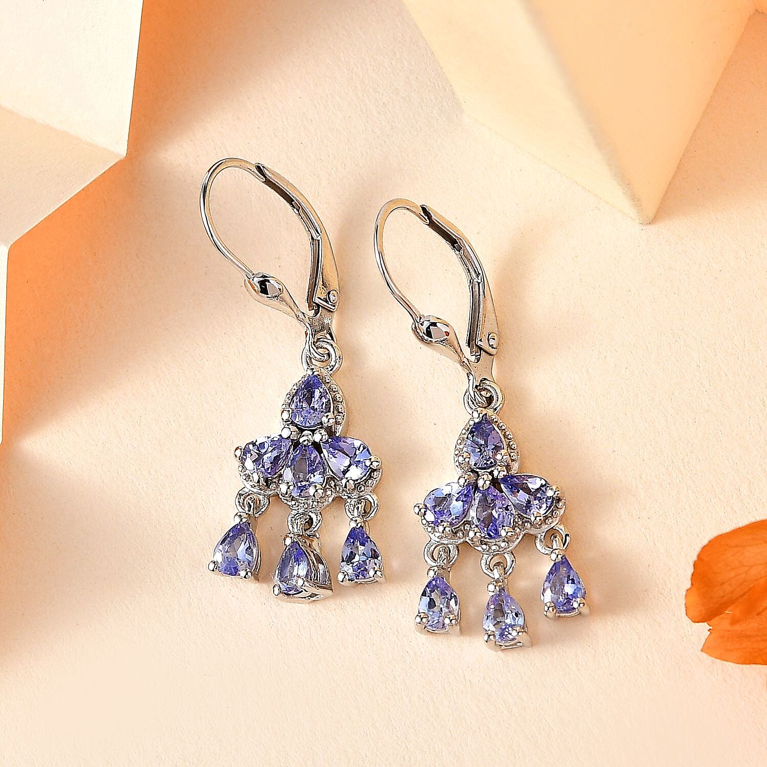 Tanzanite Chandelier Earrings in Platinum Over Sterling Silver 2.00 ctw