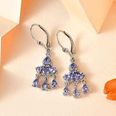 Tanzanite Chandelier Earrings in Platinum Over Sterling Silver 2.00 ctw