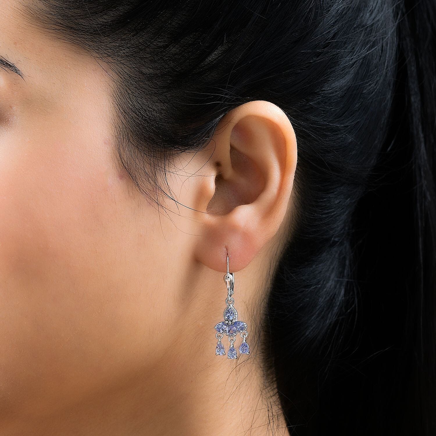 Tanzanite Chandelier Earrings in Platinum Over Sterling Silver 2.00 ctw