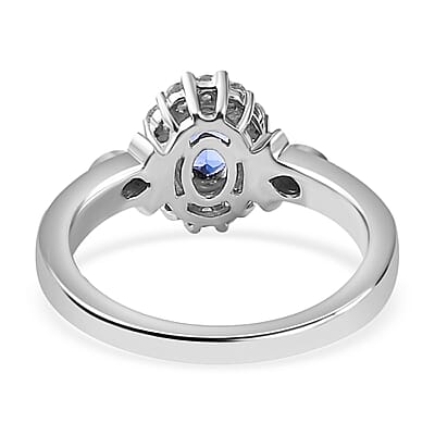 AAA Tanzanite and White Zircon Halo Ring in Platinum Over Sterling Silver (Size 10.0) 0.75 ctw