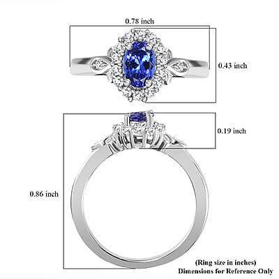 AAA Tanzanite and White Zircon Halo Ring in Platinum Over Sterling Silver (Size 10.0) 0.75 ctw