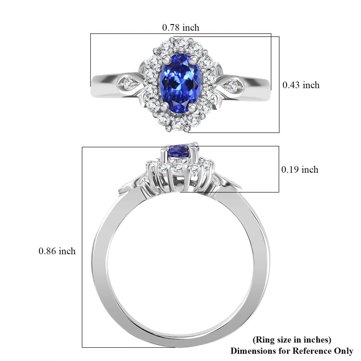 AAA Tanzanite and White Zircon Halo Ring in Platinum Over Sterling Silver (Size 10.0) 0.75 ctw image number 5