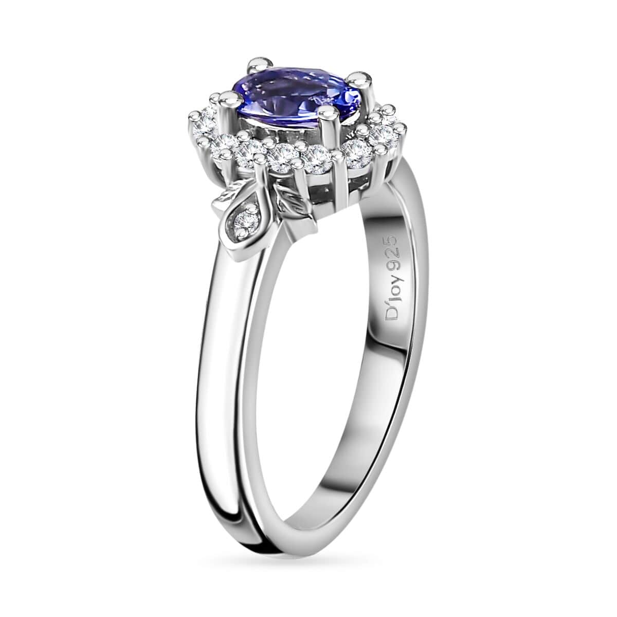 AAA Tanzanite and White Zircon Halo Ring in Platinum Over Sterling Silver (Size 5.0) 0.75 ctw image number 3