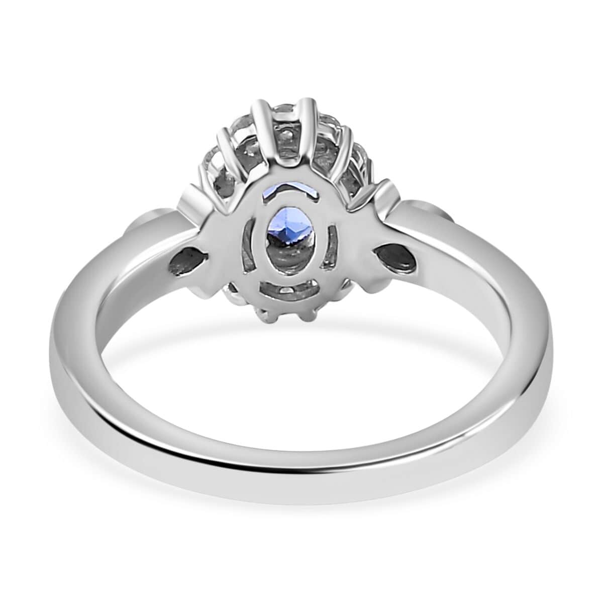 AAA Tanzanite and White Zircon Halo Ring in Platinum Over Sterling Silver (Size 7.0) 0.75 ctw image number 4