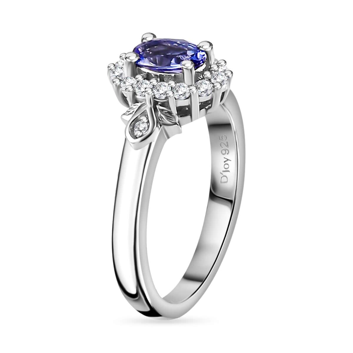 AAA Tanzanite and White Zircon Halo Ring in Platinum Over Sterling Silver (Size 8.0) 0.75 ctw image number 3