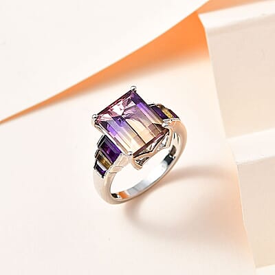 AAA Anahi Ametrine and Multi Gemstone Ring in Platinum Over Sterling Silver (Size 10.0) 5.90 ctw