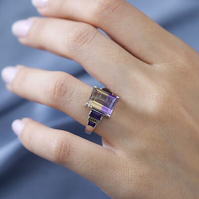 AAA Anahi Ametrine and Multi Gemstone Ring in Platinum Over Sterling Silver (Size 10.0) 5.90 ctw