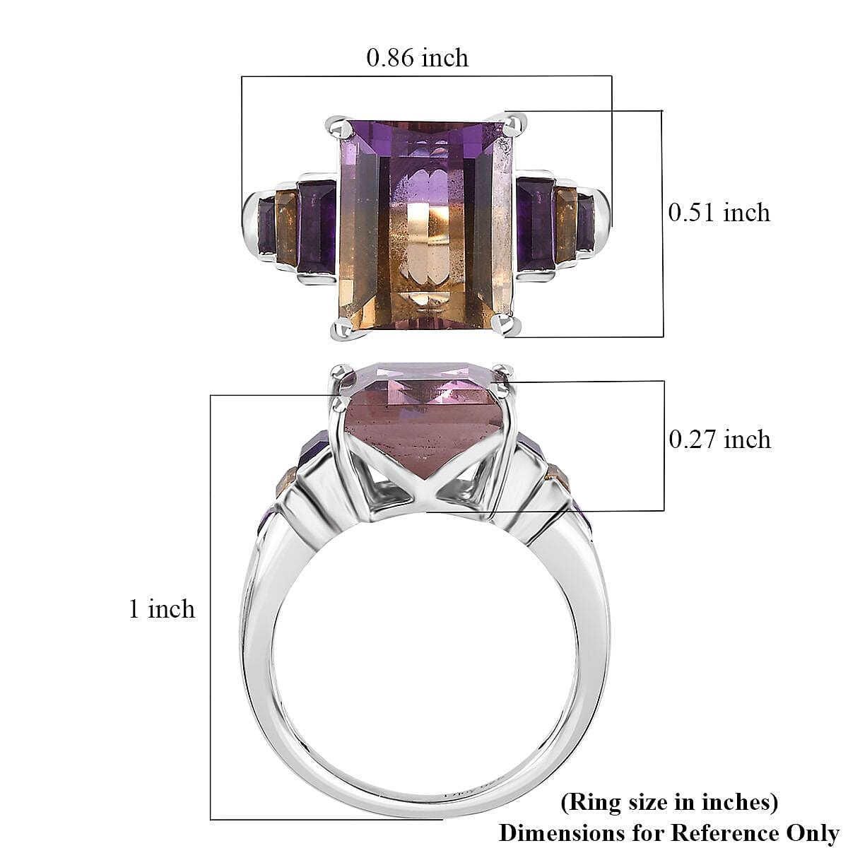 AAA Anahi Ametrine and Multi Gemstone Ring in Platinum Over Sterling Silver (Size 10.0) 5.90 ctw