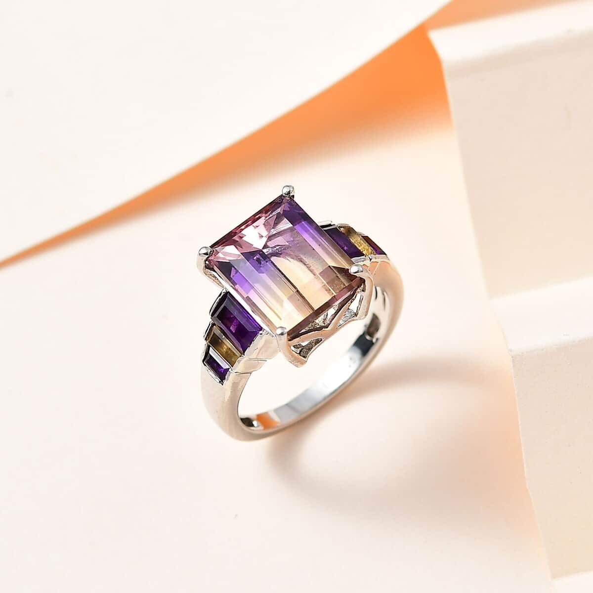 AAA Anahi Ametrine and Multi Gemstone Ring in Platinum Over Sterling Silver (Size 6.0) 5.90 ctw image number 1