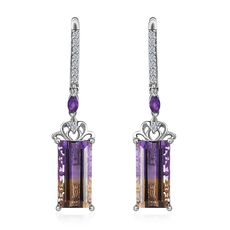 AAA Anahi Ametrine and Multi Gemstone Dangling Earrings in Platinum Over Sterling Silver 12.80 ctw