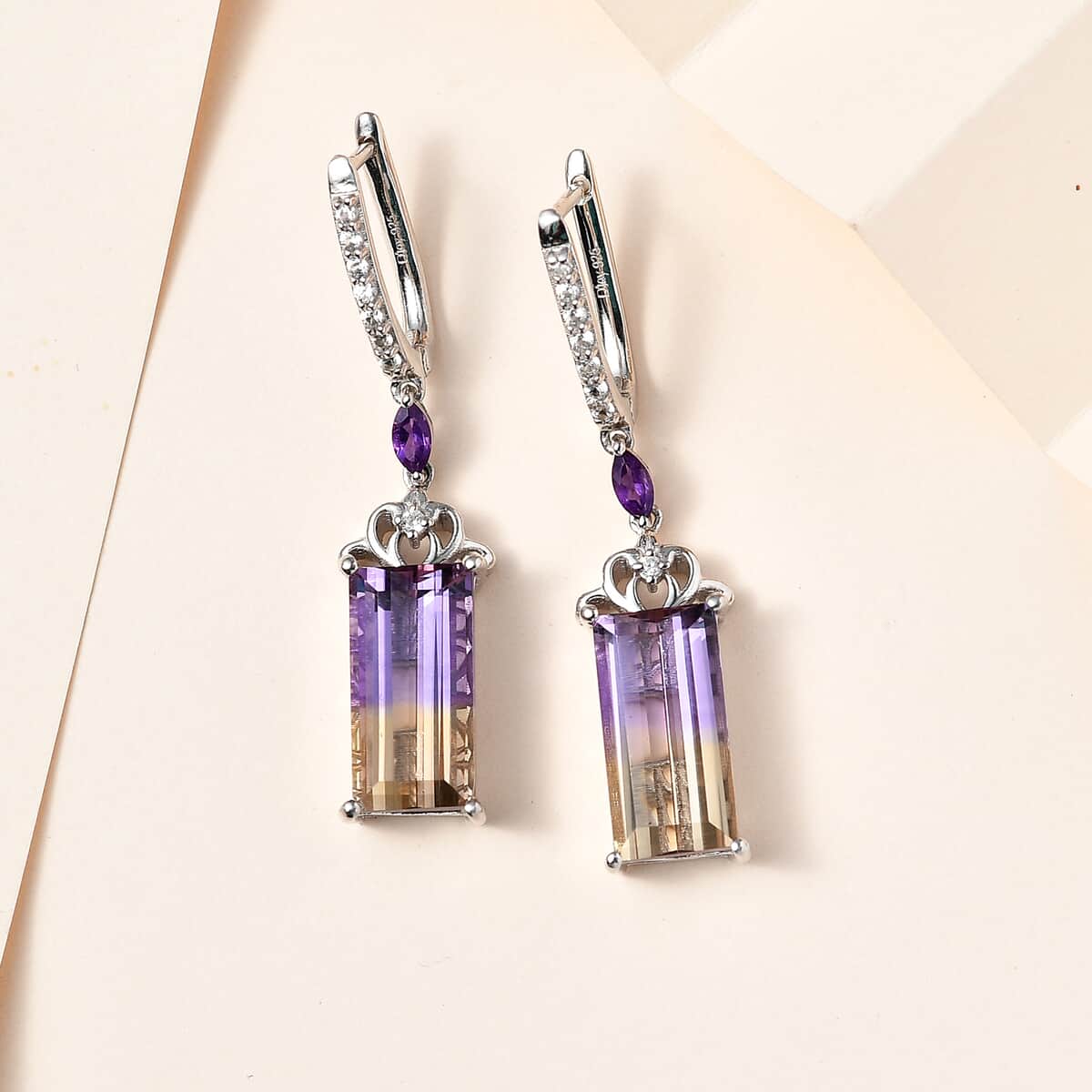 AAA Anahi Ametrine and Multi Gemstone Dangling Earrings in Platinum Over Sterling Silver 12.80 ctw image number 1