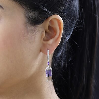 AAA Anahi Ametrine and Multi Gemstone Dangling Earrings in Platinum Over Sterling Silver 12.80 ctw