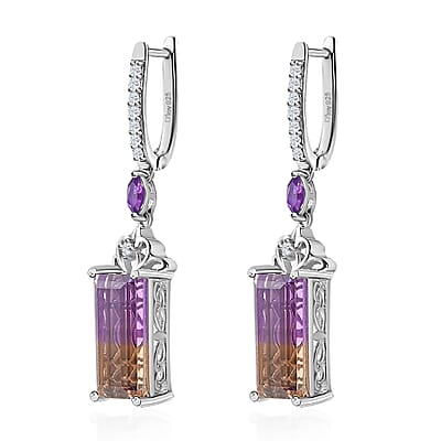 AAA Anahi Ametrine and Multi Gemstone Dangling Earrings in Platinum Over Sterling Silver 12.80 ctw
