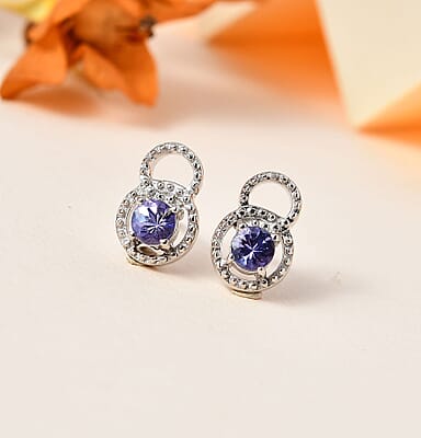 Tanzanite Stud Earrings in Platinum Over Sterling Silver 0.60 ctw