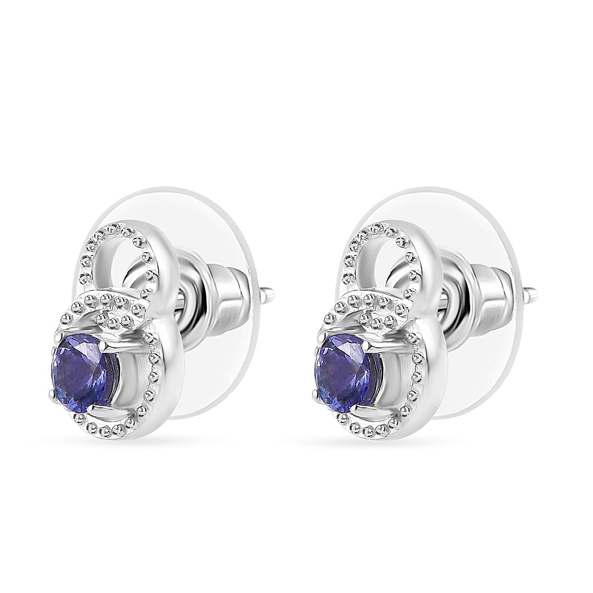 Tanzanite Stud Earrings in Platinum Over Sterling Silver 0.60 ctw
