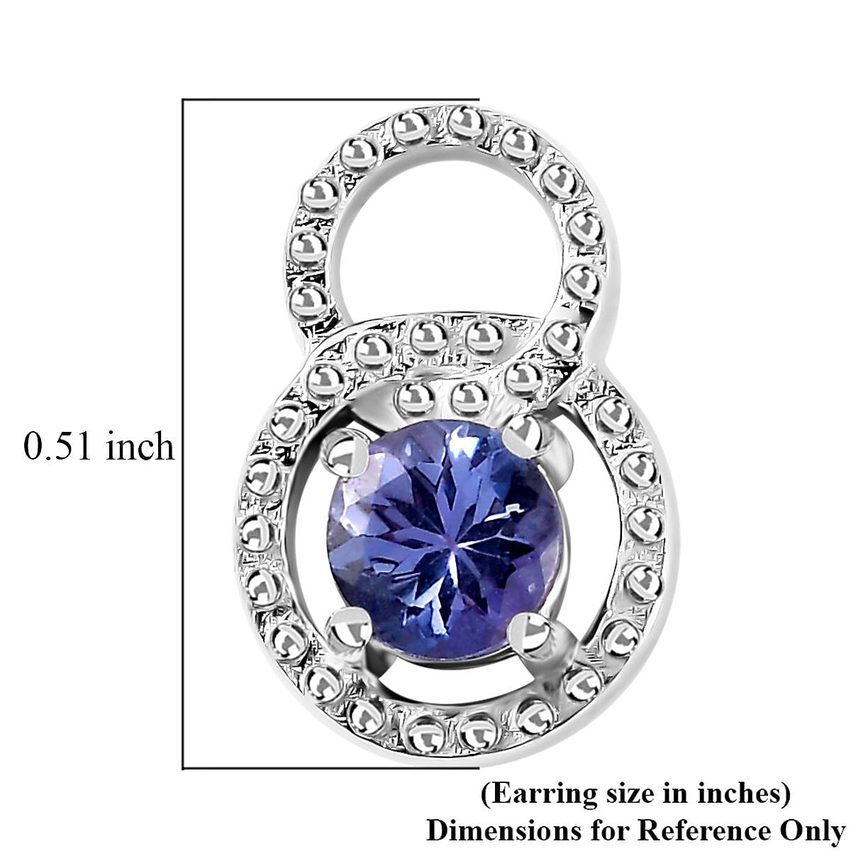 Tanzanite Stud Earrings in Platinum Over Sterling Silver 0.60 ctw