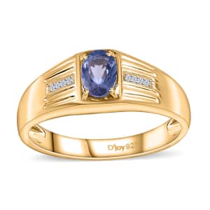 Tanzanite and White Zircon Men's Ring in Vermeil Yellow Gold Over Sterling Silver (Size 10.0) 0.80 ctw