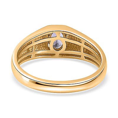 Tanzanite and White Zircon Men's Ring in Vermeil Yellow Gold Over Sterling Silver (Size 10.0) 0.80 ctw