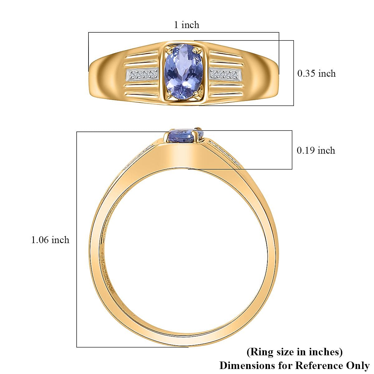 Tanzanite and White Zircon Men's Ring in Vermeil Yellow Gold Over Sterling Silver (Size 10.0) 0.80 ctw