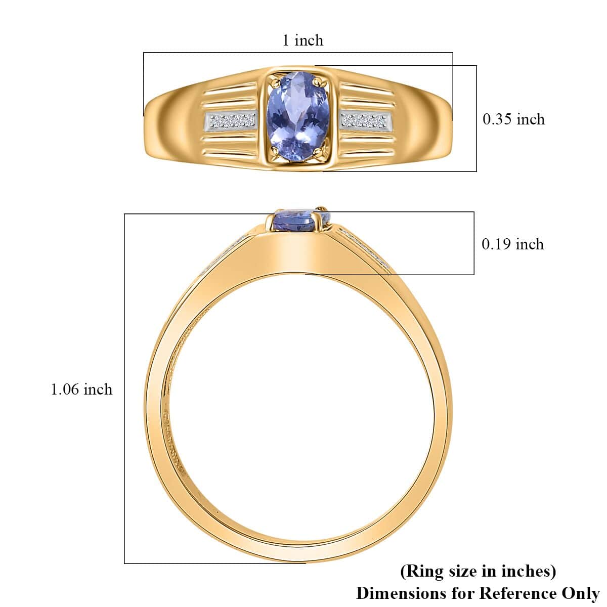 Tanzanite and White Zircon Men's Ring in Vermeil Yellow Gold Over Sterling Silver (Size 10.0) 0.80 ctw image number 5