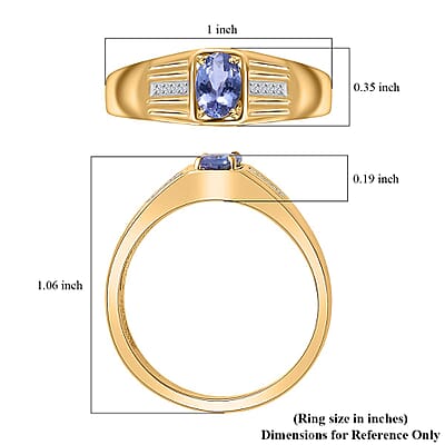 Tanzanite and White Zircon Men's Ring in Vermeil Yellow Gold Over Sterling Silver (Size 10.0) 0.80 ctw