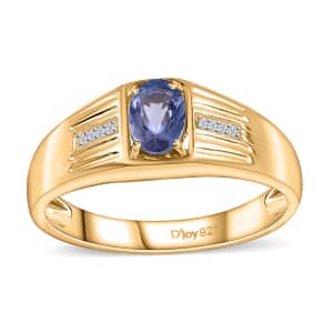 Tanzanite and White Zircon Men's Ring in Vermeil Yellow Gold Over Sterling Silver (Size 12.0) 0.80 ctw