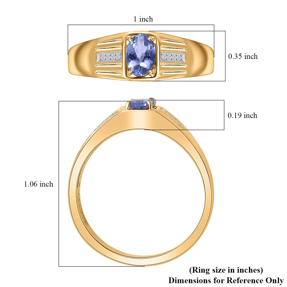 Tanzanite and White Zircon Men's Ring in Vermeil Yellow Gold Over Sterling Silver (Size 12.0) 0.80 ctw image number 5