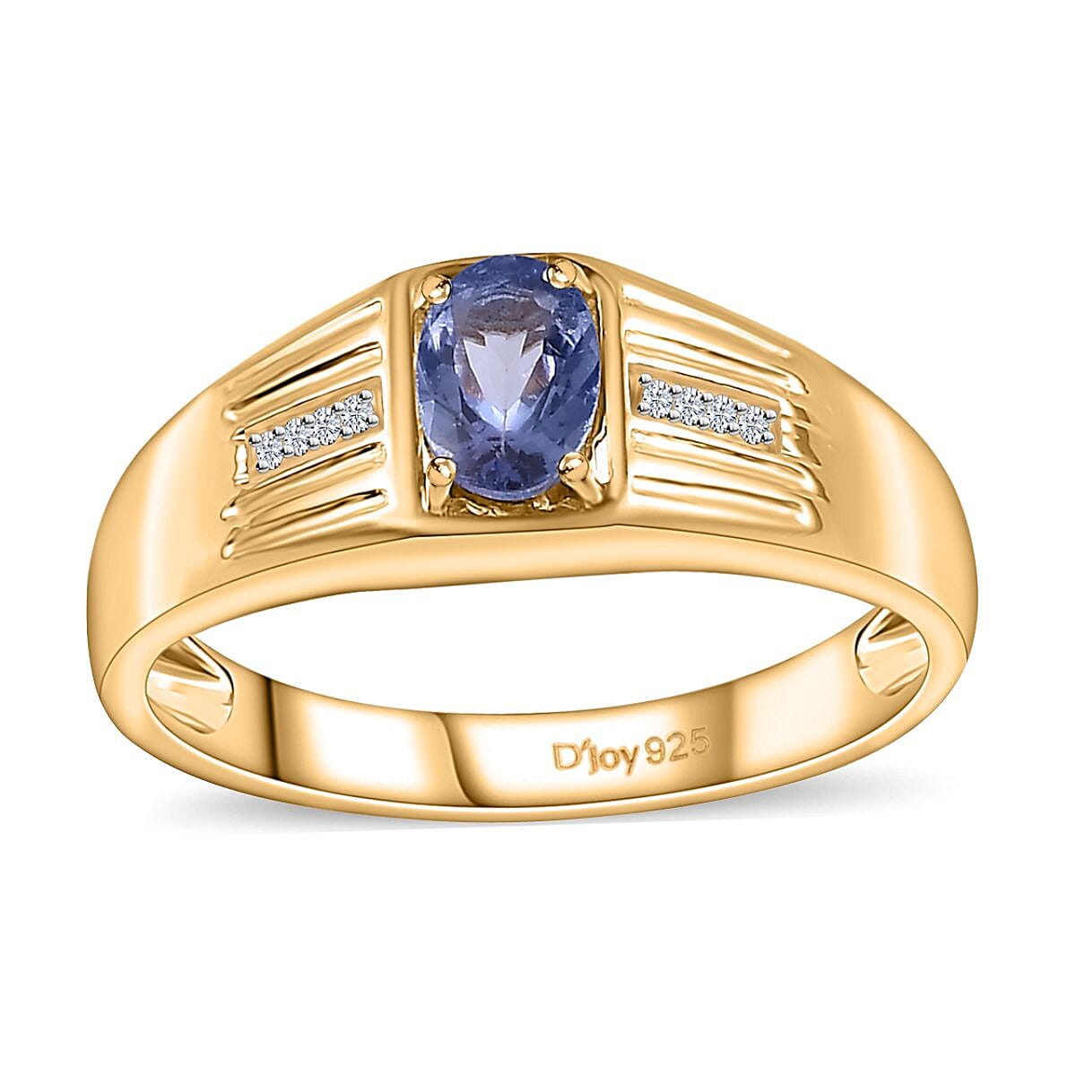 Tanzanite and White Zircon Men's Ring in Vermeil Yellow Gold Over Sterling Silver (Size 13.0) 0.80 ctw image number 0
