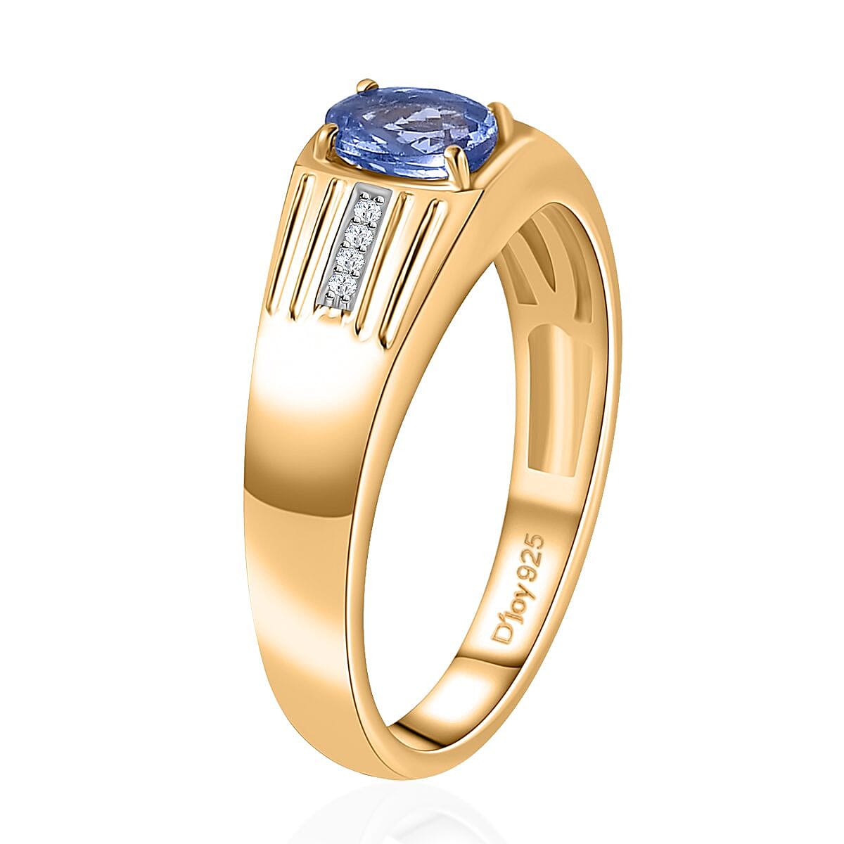 Tanzanite and White Zircon Men's Ring in Vermeil Yellow Gold Over Sterling Silver (Size 13.0) 0.80 ctw image number 3