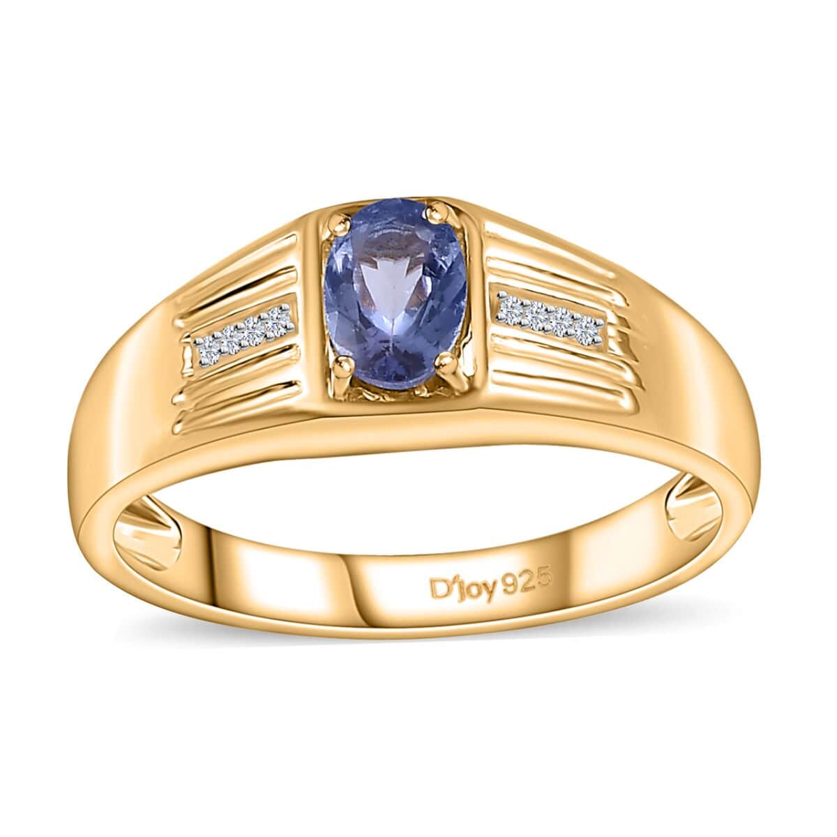 Tanzanite and White Zircon Men's Ring in Vermeil Yellow Gold Over Sterling Silver (Size 14.0) 0.80 ctw image number 0