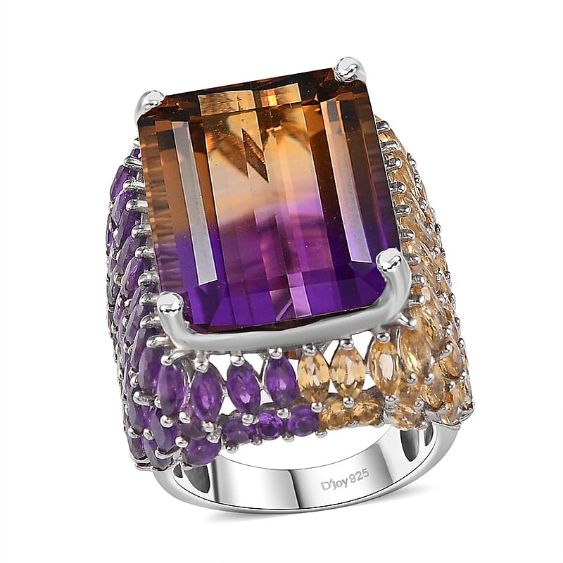 AAA Anahi Ametrine and Multi Gemstone Ring in Platinum Over Sterling Silver (Size 10.0) 34.80 ctw