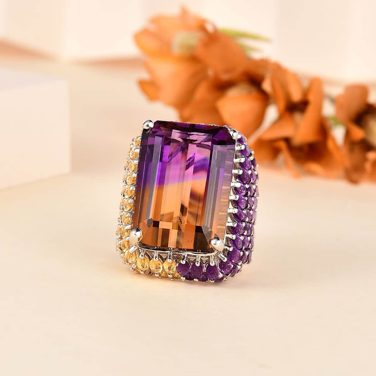 AAA Anahi Ametrine and Multi Gemstone Ring in Platinum Over Sterling Silver (Size 10.0) 34.80 ctw image number 1