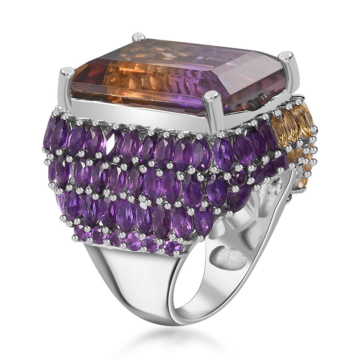 AAA Anahi Ametrine and Multi Gemstone Ring in Platinum Over Sterling Silver (Size 10.0) 34.80 ctw image number 3