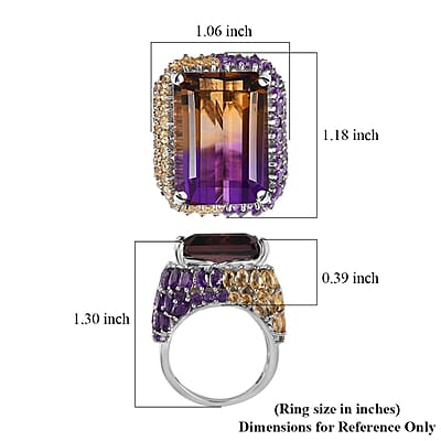 AAA Anahi Ametrine and Multi Gemstone Ring in Platinum Over Sterling Silver (Size 10.0) 34.80 ctw