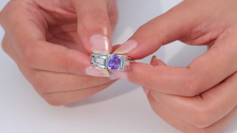 Luxoro 14K White Gold AAA Tanzanite and G-H I2 Diamond Men's Ring (Size 10.0) 7.90 Grams 1.90 ctw