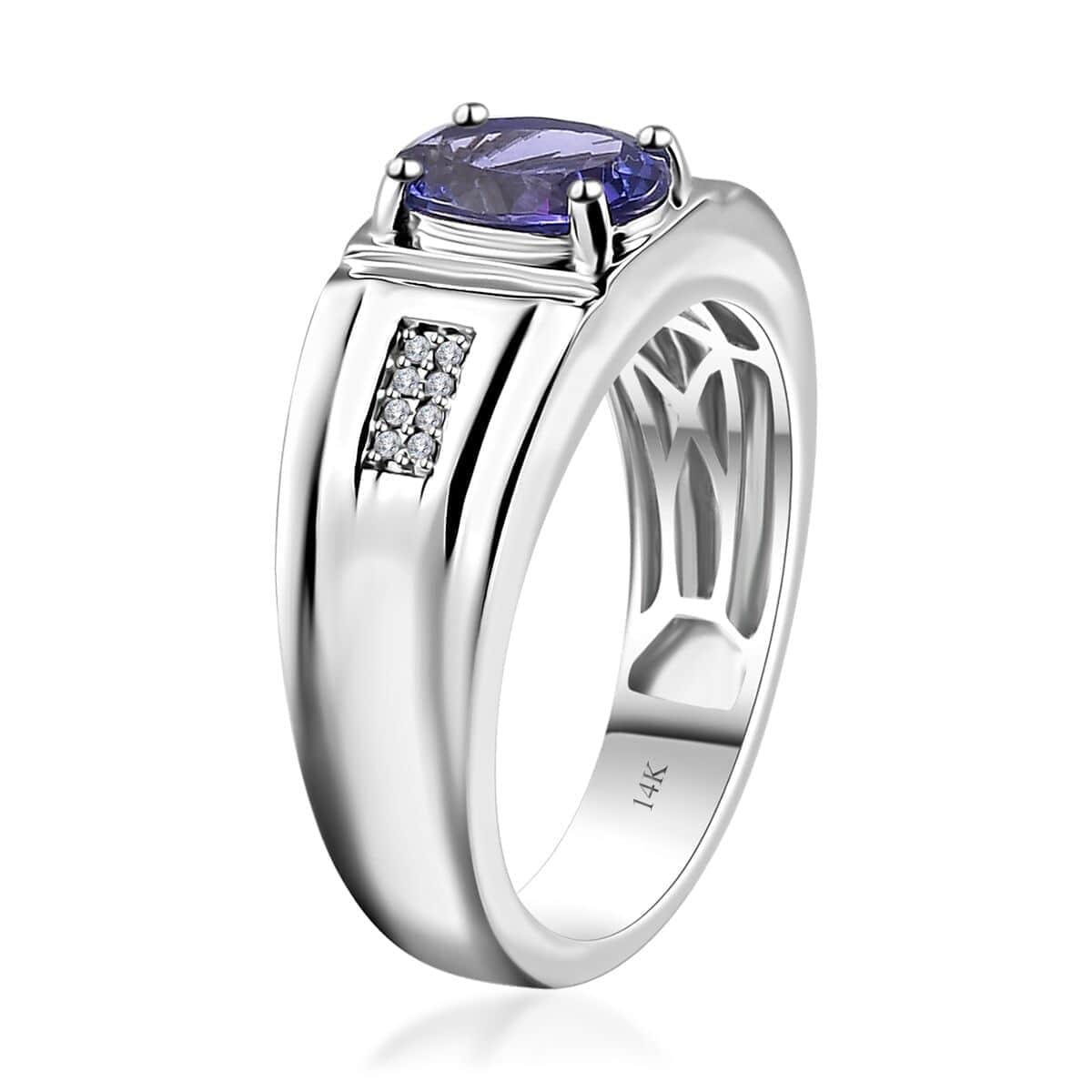 Luxoro 14K White Gold AAA Tanzanite and G-H I2 Diamond Men's Ring (Size 10.0) 7.90 Grams 1.90 ctw image number 3