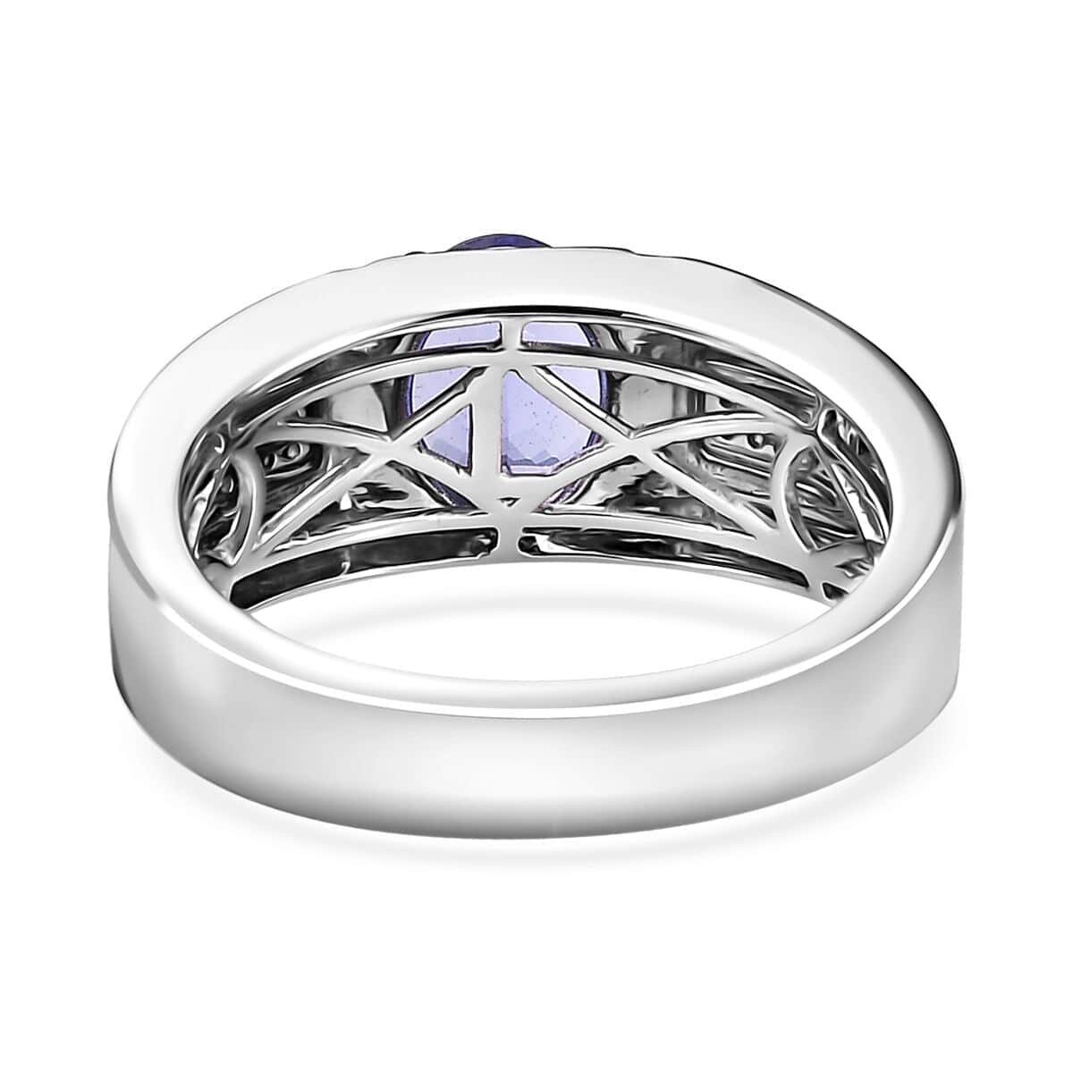 Luxoro 14K White Gold AAA Tanzanite and G-H I2 Diamond Men's Ring (Size 10.0) 7.15 Grams 2.00 ctw image number 4