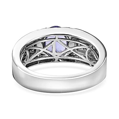 Luxoro 14K White Gold AAA Tanzanite and G-H I2 Diamond Men's Ring (Size 10.0) 7.15 Grams 2.00 ctw