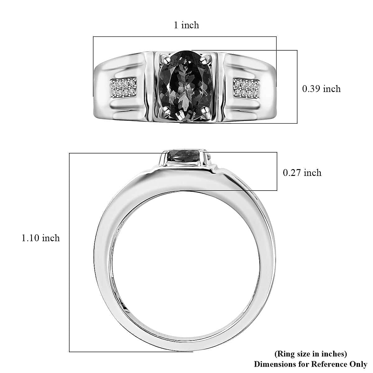 Luxoro 14K White Gold AAA Tanzanite and G-H I2 Diamond Men's Ring (Size 10.0) 7.15 Grams 2.00 ctw