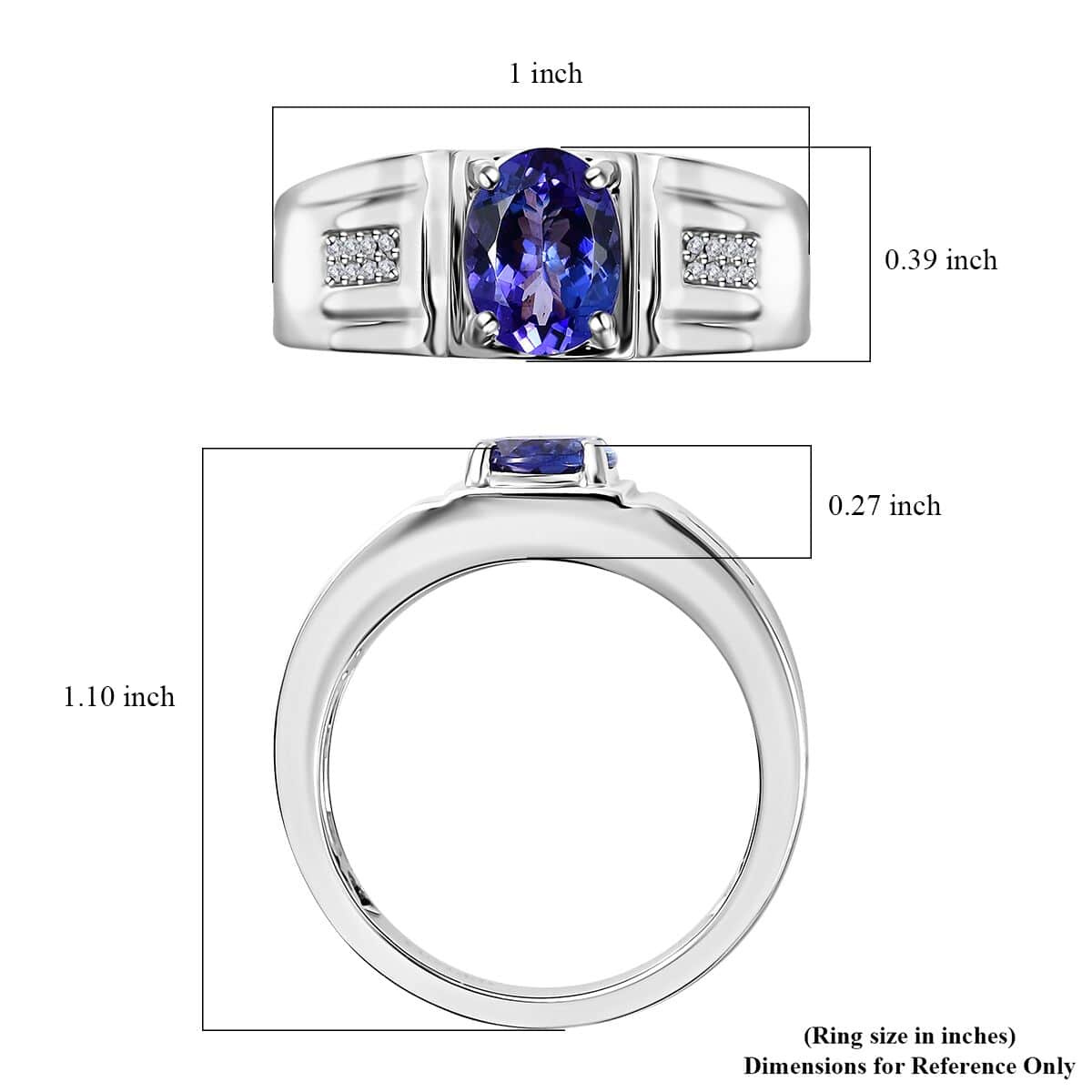 Luxoro 14K White Gold AAA Tanzanite and G-H I2 Diamond Men's Ring (Size 11.0) 7.15 Grams 2.00 ctw image number 5