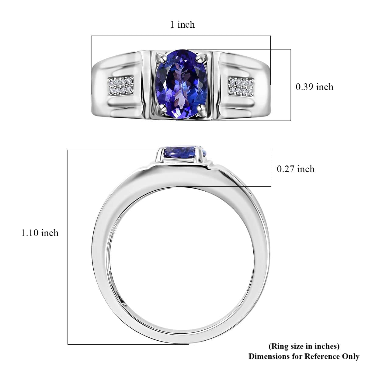 Luxoro 14K White Gold AAA Tanzanite and G-H I2 Diamond Men's Ring (Size 14.0) 7.15 Grams 1.90 ctw image number 5