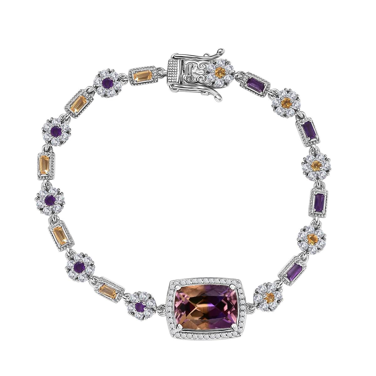 AAA Anahi Ametrine and Multi Gemstone Bracelet in Platinum Over Sterling Silver (7.25 In) 12.10 ctw image number 0